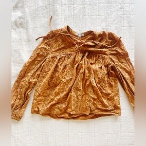 Madewell High Neck Floral Eyelet Blouse in Pumpkin